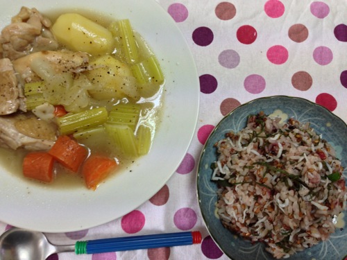 チキンスープとしらすの混ぜご飯